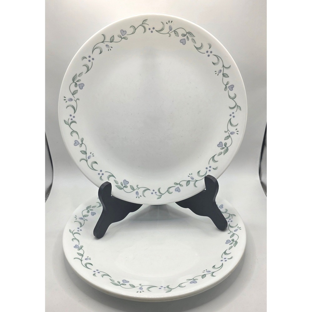 4 Corelle Country Cottage Blue Hearts & Ivy Dinner Plates White Blue Green